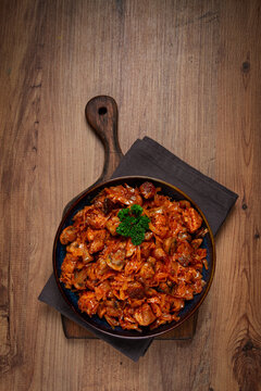 Bigos, bigus is a national Polish dish, made of cabbage and meat, stewed, homemade, no people,
