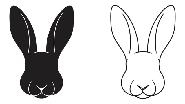 Rabbit head silhouettes one solid black and one outlined against a white background