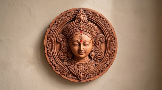 Terracotta plaque of Goddess Durga for festive decoration