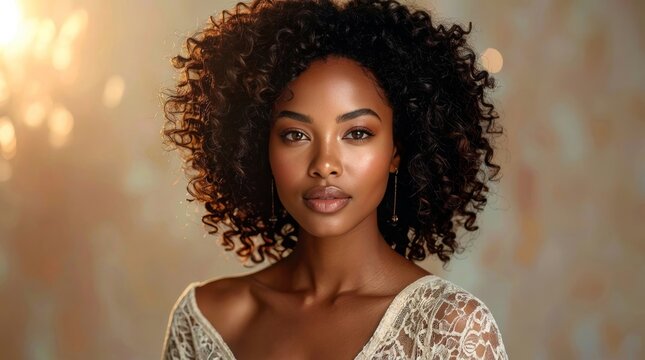 Woman with Curly Hair and Natural Makeup Portrait