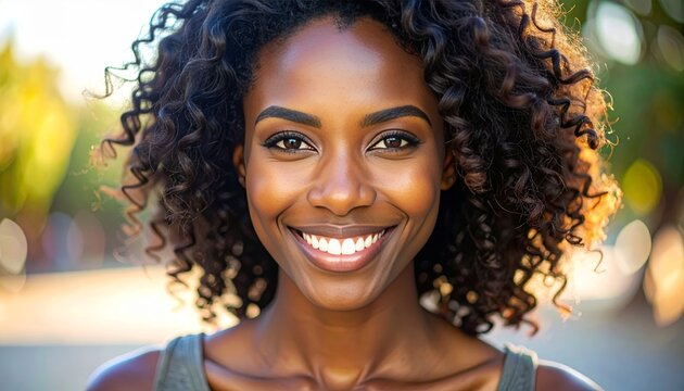 Woman with Curly Hair and Friendly Smile for Brand Imagery