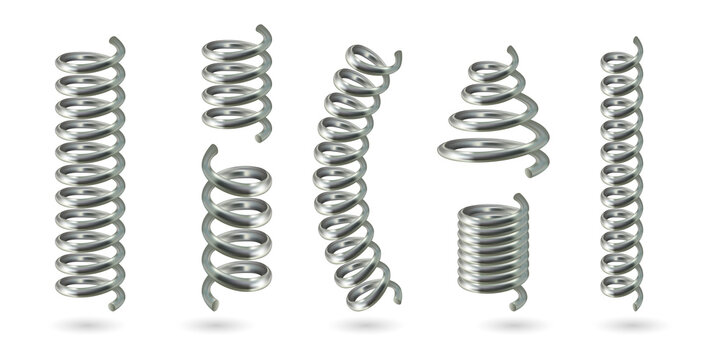 Six metal springs of different shapes and sizes transparent background