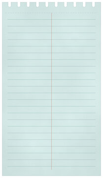 Seafoam steno pad page with centre divider line and rounded notches, isolated on transparent background