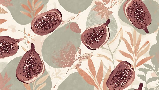 Fig leaves and fruits illustration with subtle floral background