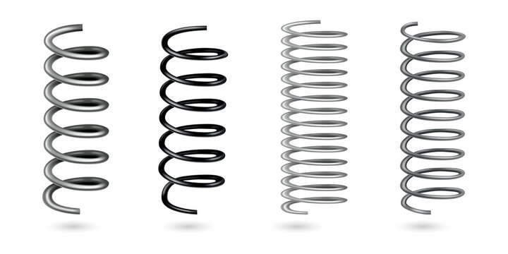 Four metal springs on transparent background for design