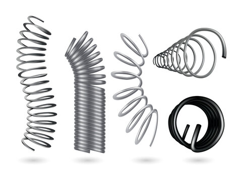 Metal springs in various shapes and sizes transparent background