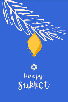 Happy sukkot celebrating the festival with lulav and Etrog illustration
