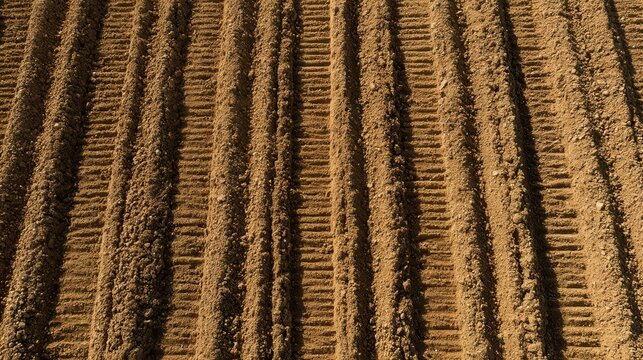 Plowed field with tire tracks in earth