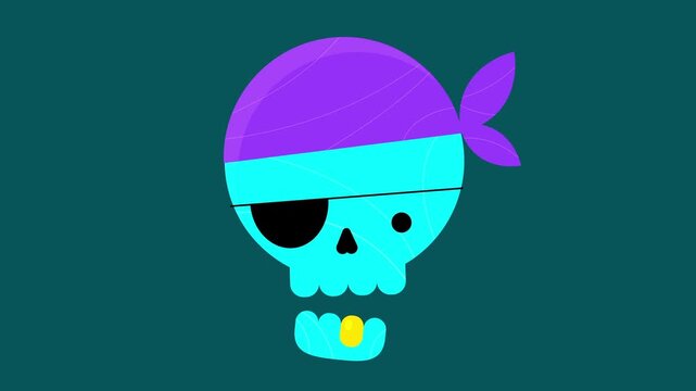 Stylized pirate skull with eyepatch and golden tooth in vibrant vector illustration