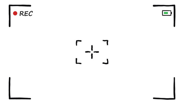Hand drawn camera viewfinder overlay with red REC dot and battery icon, isolated on transparent background
