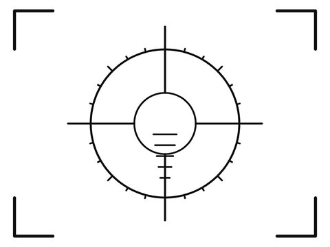 Tactical scope reticle overlay with range ladder and crosshair, isolated on transparent background