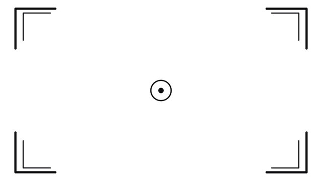 Camera viewfinder overlay with double corner brackets and centre dot, isolated on transparent background