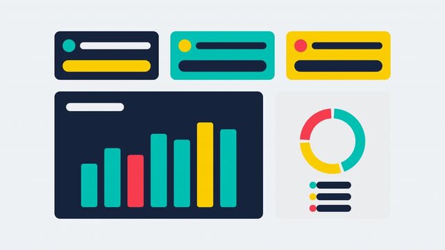 Flat design teal card animation with centered growing title bar, popping checkbox with drawing yellow check mark, success pulse ring and text lines, 4K motion graphics.