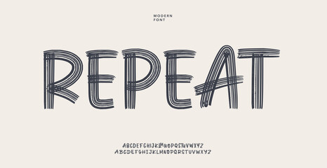 A modern font displays the word REPEAT with stylized letters © Money