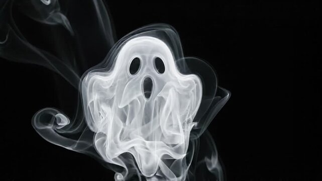 Ghost shaped smoke plume on black background