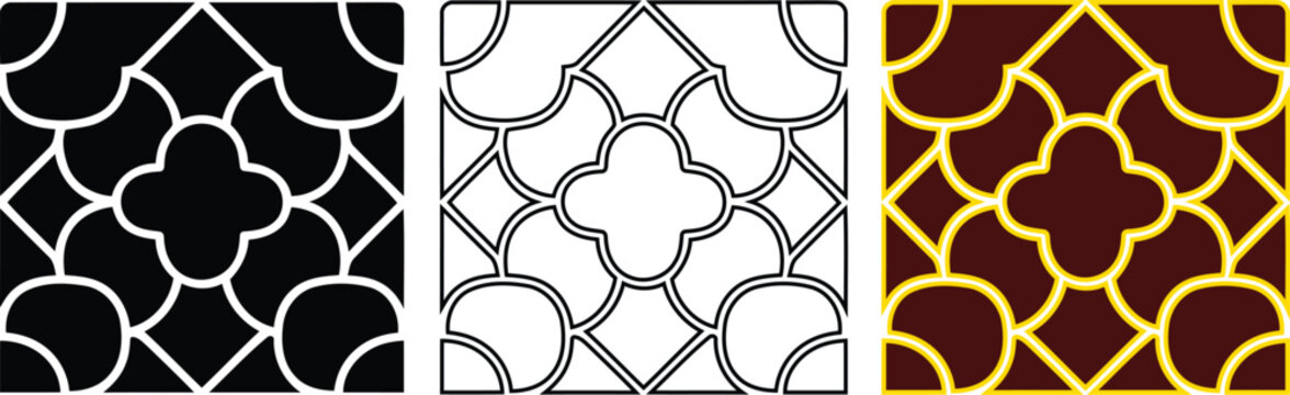 Seamless pattern with geometric quatrefoil shapes, decorative moroccan style tile design, repeating vector background