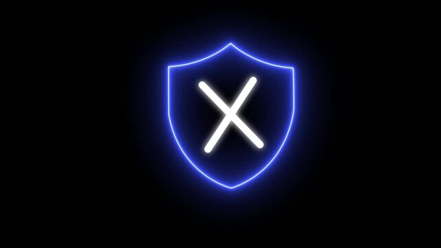 Blue glowing shield with white cross icon on dark background