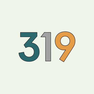 Colorful Number 319 Isolated on Transparent Background
