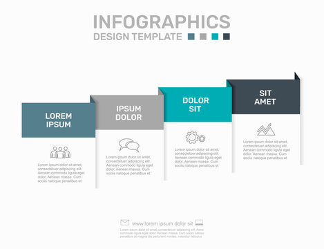 Four-step infographic template with stepped ribbon block timeline. Vector illustration.