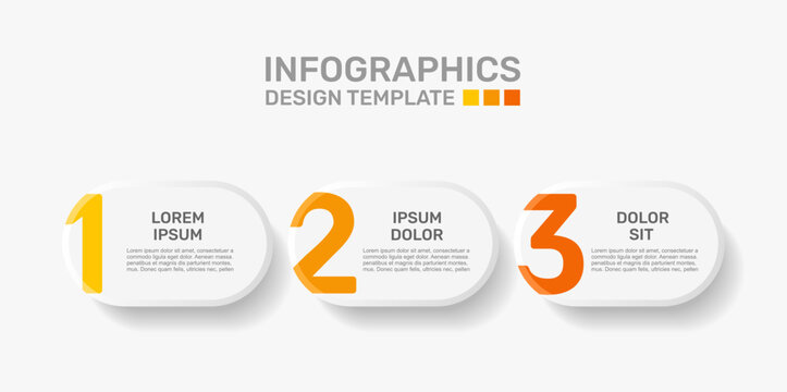Horizontal business infographic template with three steps and icons for workflow or process visualization. Vector illustration.