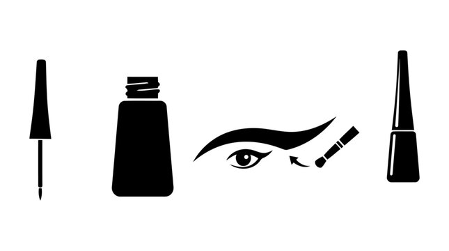 Cosmetic products and eye makeup application shown as a black silhouette