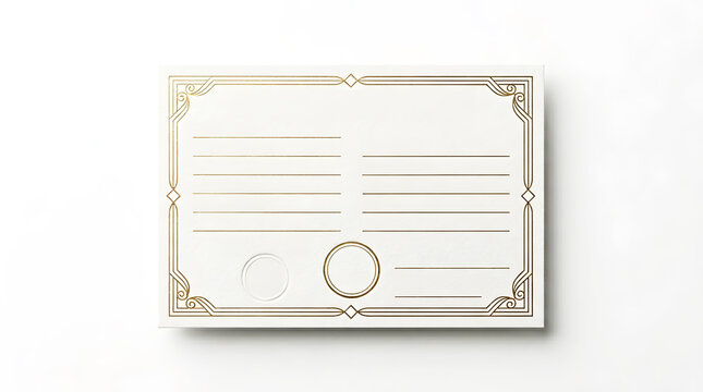Blank certificate template with gold foil border isolated on white background