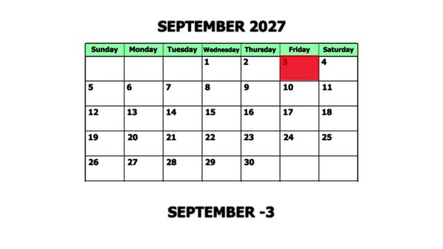September 2027 calendar page with highlighted friday september 3rd date for planning and scheduling monthly planner