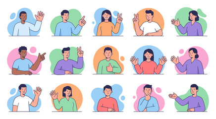 Fototapeta premium Set of diverse people holding various food and drink items in colorful flat vector illustrations