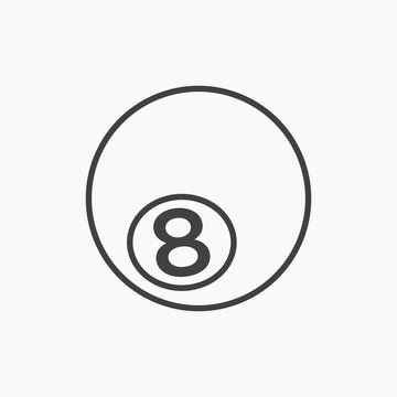 Pool 8 ball icon flat outline in black