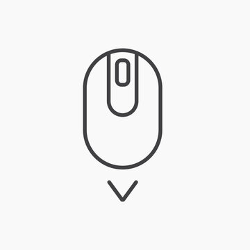 Scroll down computer mouse icon flat outline in black