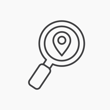Search Location icon flat outline in black