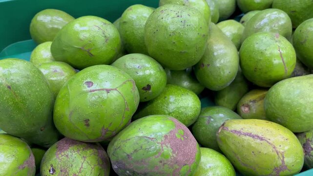 Heap of raw tropical ambarella fruits in local market