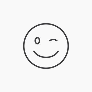 Smile wink icon flat outline in black