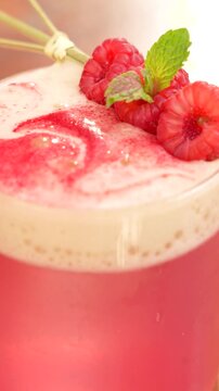 Raspberry Cocktail Close-Up with Fresh Berries