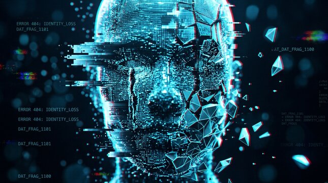 Digital Human Face Glitch Depicting Identity Theft