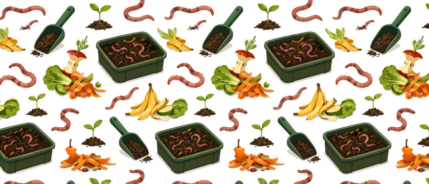 Worm composting bin with earthworms and organic waste for nutrient-rich soil