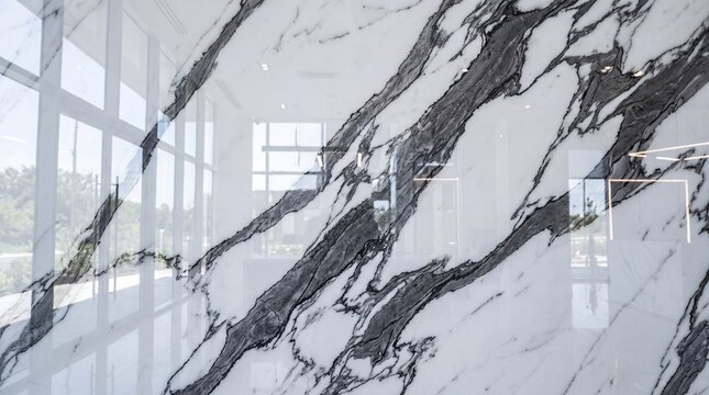 Polished White Marble Wall Panel with Black Veins