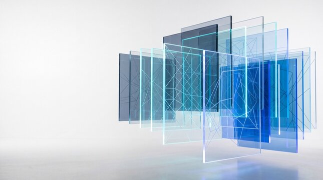 Abstract Translucent Glass Panels with Futuristic Digital Network