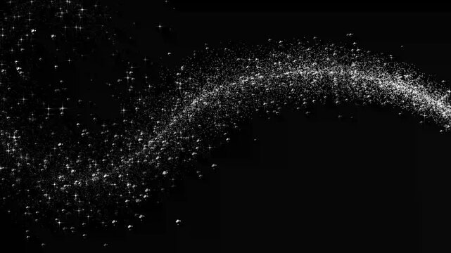 Magical glitter trail line animation black background, sparkle transition effect, white magic glitter star sparkle trail, twinkling glitter stars line, fairy dust shimmer transition.4k video
