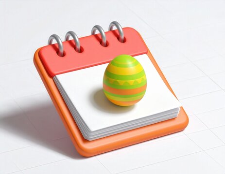 Bright Decorated Easter Egg on 3d Rendered Orange red Desk Calendar
