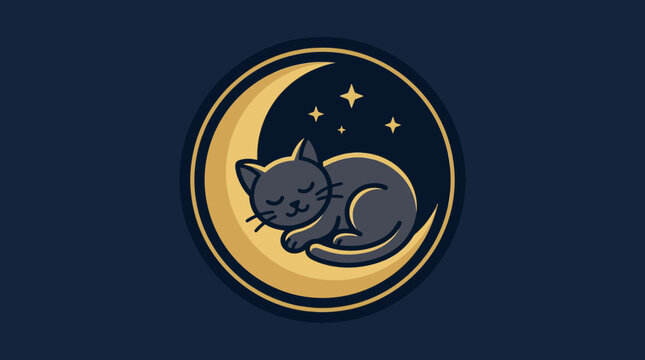 Black cat sleeping on a golden crescent moon vector