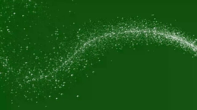 Magical glitter trail line animation green background, sparkle transition effect, white magic glitter star sparkle trail, twinkling glitter stars line, fairy dust shimmer transition.4k video