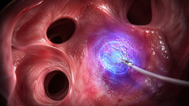 Cardiac ablation catheter treating electrical arrhythmia in anatomical human heart