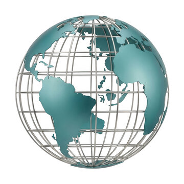 Wireframe globe highlighting Americas continents isolated on a transparent background