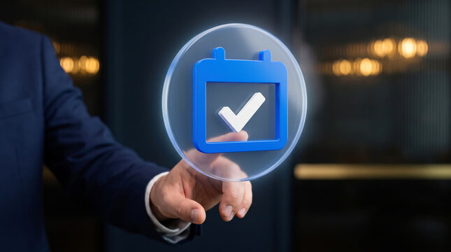 Appointment confirmation for a reserved date brings certainty to service bookings and scheduled consultations, with a calendar checkmark marking an accepted reservation before the agreed meeting time