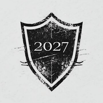 Vintage shield badge emblem featuring new year 2027 text