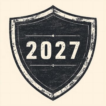 Vintage shield badge emblem featuring new year 2027 text
