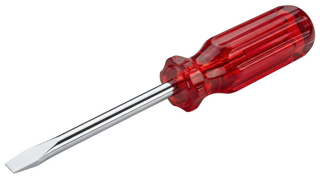 Red handled slotted screwdriver isolated view isolated on a transparent background
