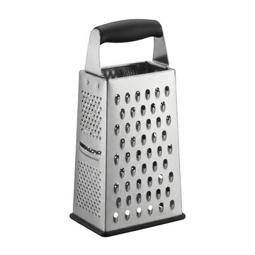 Stainless steel box grater with large and small holes isolated on a transparent background 1