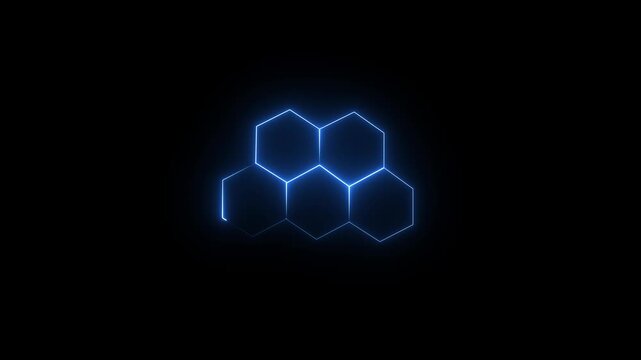 Glowing neon electric hexagon animation on black background. Minimal  neon hexagon glowing edge. 4k video 